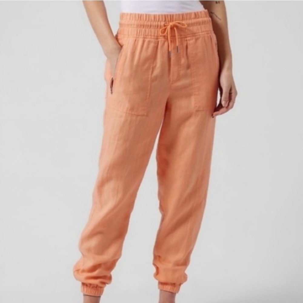 Athleta Women's Cabo Linen Jogger Pants Cactus Peach 530642 size 8